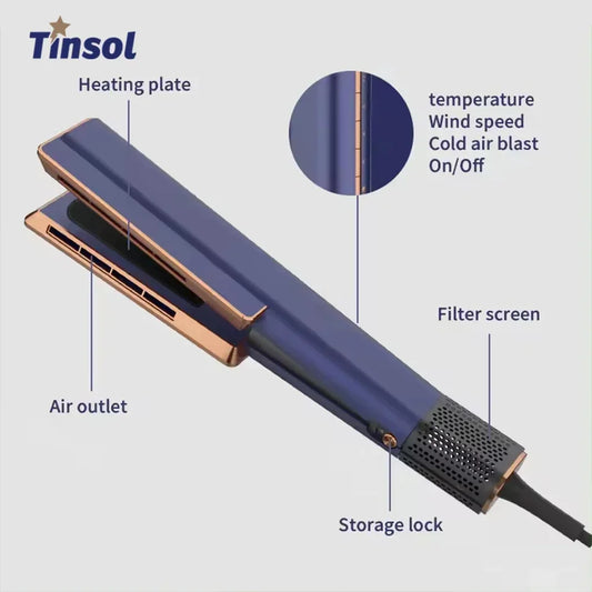 Lisseur 2 en 1 et multi styler avec sèche-cheveux 110000 rpm, brosse électrique lissante à flux d’air intuitif.