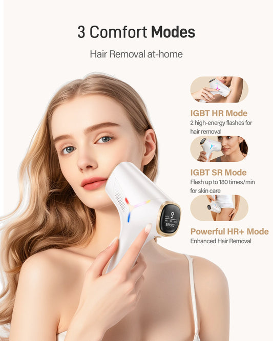 Épilateur IPL 990 000 flashs pour femmes – épilation durable et indolore pour le corps, le bikini et le visage.
