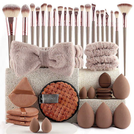 56-Piece Make up Brush Set (chocolate)- Full Face Cosmetics Kit , Eyeshadow Blending Brushes & Beauty Sponge make up brushes