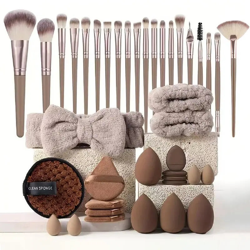56-Piece Make up Brush Set (chocolate)- Full Face Cosmetics Kit , Eyeshadow Blending Brushes & Beauty Sponge make up brushes