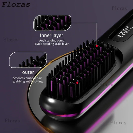 👉 brosse lissant électrique LCD USB, chauffant en céramique, sans fil et portable 💇♀️✨. Équipé d’ions négatifs, il offre un coiffage doux et brillant. Rechargeable, il se transforme en brosse lissante pratique et efficace où que vous soyez 🔋🌟.