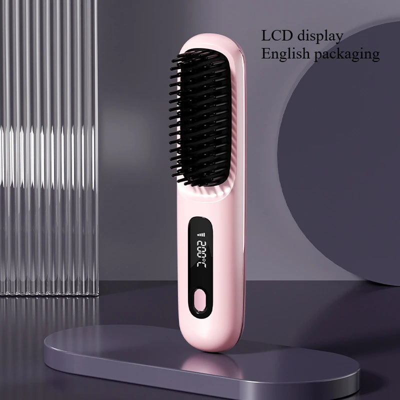 👉 brosse lissant électrique LCD USB, chauffant en céramique, sans fil et portable 💇♀️✨. Équipé d’ions négatifs, il offre un coiffage doux et brillant. Rechargeable, il se transforme en brosse lissante pratique et efficace où que vous soyez 🔋🌟.