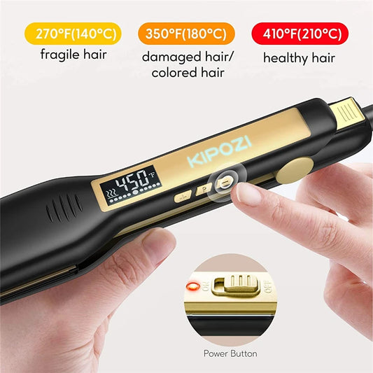 Lisseur professionnel en titane KIPOZI avec écran LCD digital, double voltage et chauffage instantané — idéal pour lisser ou boucler les cheveux. 💇‍♀️✨