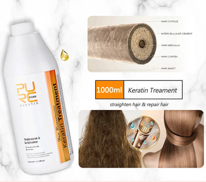 Traitement lissant à la kératine 0 % / 5 % / 8 % / 12 % pour cheveux bouclés et crépus – Soin lissant et nourrissant professionnel brésilien, produit de salon 1000 ml