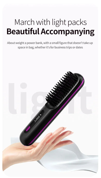 👉 brosse lissant électrique LCD USB, chauffant en céramique, sans fil et portable 💇‍♀️✨. Équipé d’ions négatifs, il offre un coiffage doux et brillant. Rechargeable, il se transforme en brosse lissante pratique et efficace où que vous soyez 🔋🌟.