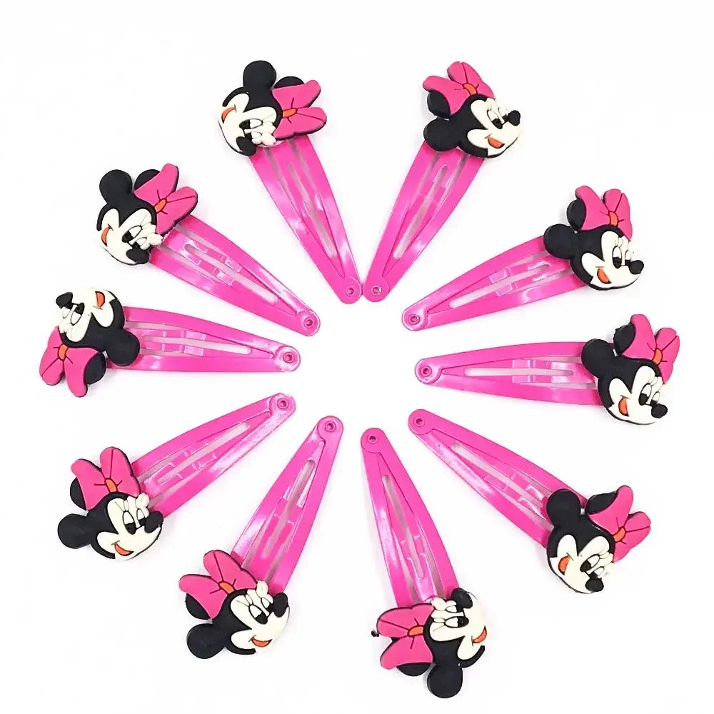 🎀 Lot de 10 pinces à cheveux Disney Mickey & Minnie 🎀 Pinces en PVC avec nœud à pois, style cartoon. Accessoires adorables pour filles — parfaits pour offrir ou compléter une tenue ! 💖