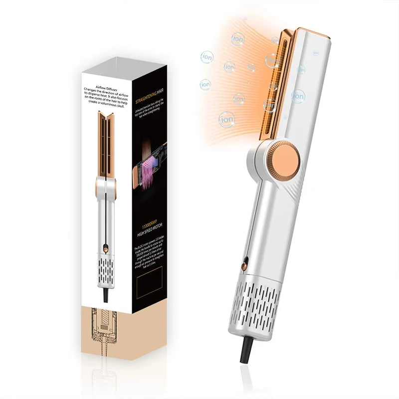 Lisseur 2 en 1 et multi styler avec sèche-cheveux 110000 rpm, brosse électrique lissante à flux d’air intuitif.