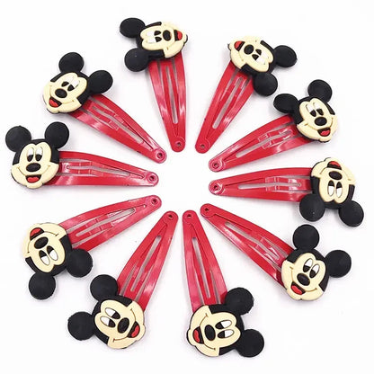 🎀 Lot de 10 pinces à cheveux Disney Mickey & Minnie 🎀 Pinces en PVC avec nœud à pois, style cartoon. Accessoires adorables pour filles — parfaits pour offrir ou compléter une tenue ! 💖