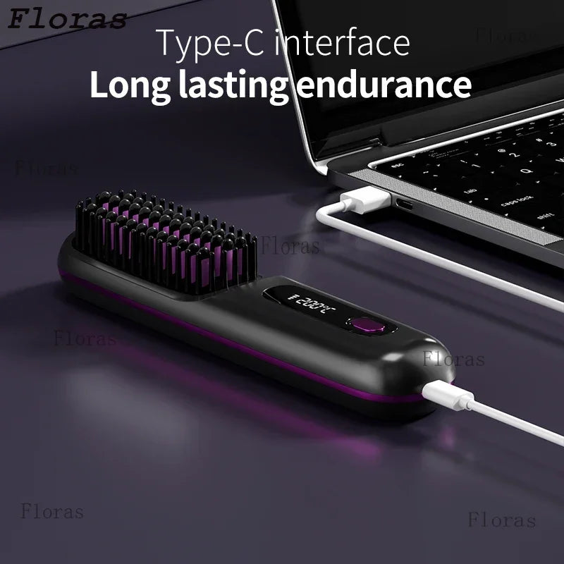 👉 brosse lissant électrique LCD USB, chauffant en céramique, sans fil et portable 💇‍♀️✨. Équipé d’ions négatifs, il offre un coiffage doux et brillant. Rechargeable, il se transforme en brosse lissante pratique et efficace où que vous soyez 🔋🌟.