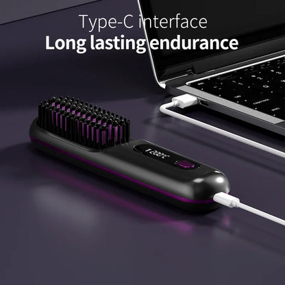 👉 brosse lissant électrique LCD USB, chauffant en céramique, sans fil et portable 💇‍♀️✨. Équipé d’ions négatifs, il offre un coiffage doux et brillant. Rechargeable, il se transforme en brosse lissante pratique et efficace où que vous soyez 🔋🌟.