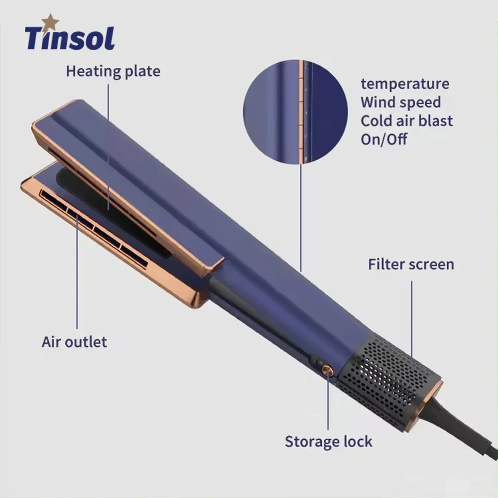 Lisseur 2 en 1 et multi styler avec sèche-cheveux 110000 rpm, brosse électrique lissante à flux d’air intuitif.