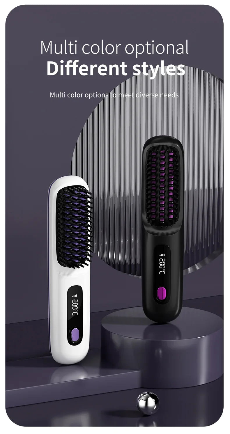 👉 brosse lissant électrique LCD USB, chauffant en céramique, sans fil et portable 💇‍♀️✨. Équipé d’ions négatifs, il offre un coiffage doux et brillant. Rechargeable, il se transforme en brosse lissante pratique et efficace où que vous soyez 🔋🌟.