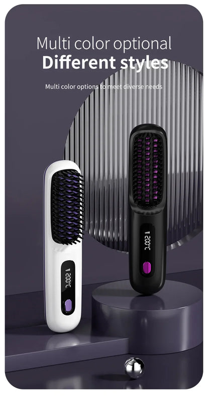 👉 brosse lissant électrique LCD USB, chauffant en céramique, sans fil et portable 💇‍♀️✨. Équipé d’ions négatifs, il offre un coiffage doux et brillant. Rechargeable, il se transforme en brosse lissante pratique et efficace où que vous soyez 🔋🌟.