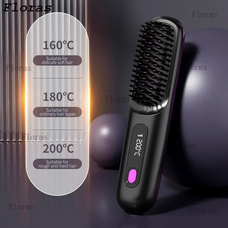 👉 brosse lissant électrique LCD USB, chauffant en céramique, sans fil et portable 💇‍♀️✨. Équipé d’ions négatifs, il offre un coiffage doux et brillant. Rechargeable, il se transforme en brosse lissante pratique et efficace où que vous soyez 🔋🌟.