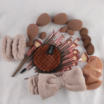 56-Piece Make up Brush Set (chocolate)- Full Face Cosmetics Kit , Eyeshadow Blending Brushes & Beauty Sponge  make up brushes