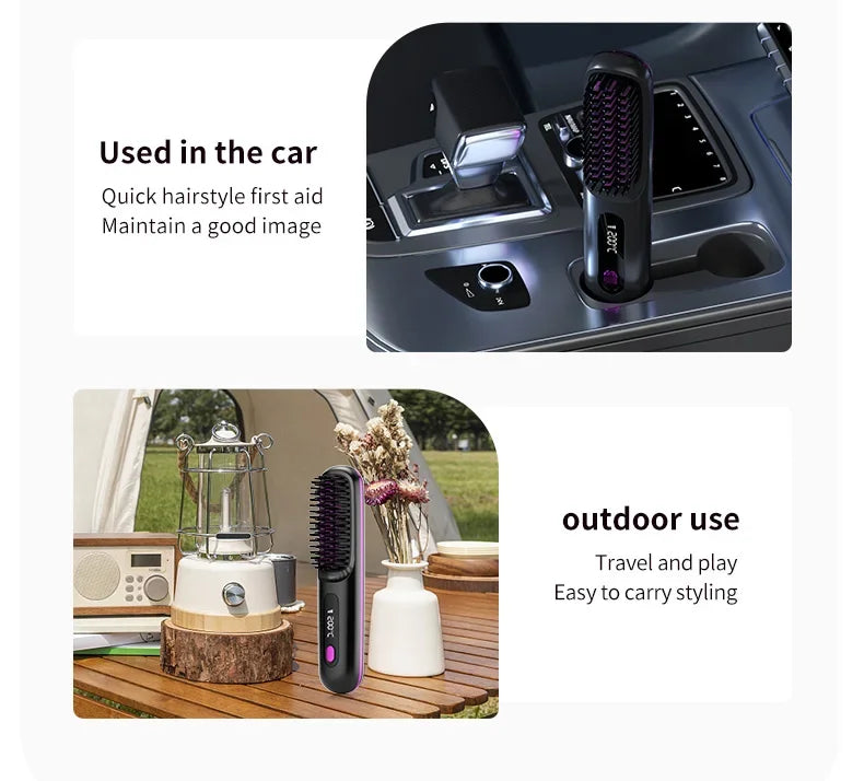 👉 brosse lissant électrique LCD USB, chauffant en céramique, sans fil et portable 💇‍♀️✨. Équipé d’ions négatifs, il offre un coiffage doux et brillant. Rechargeable, il se transforme en brosse lissante pratique et efficace où que vous soyez 🔋🌟.