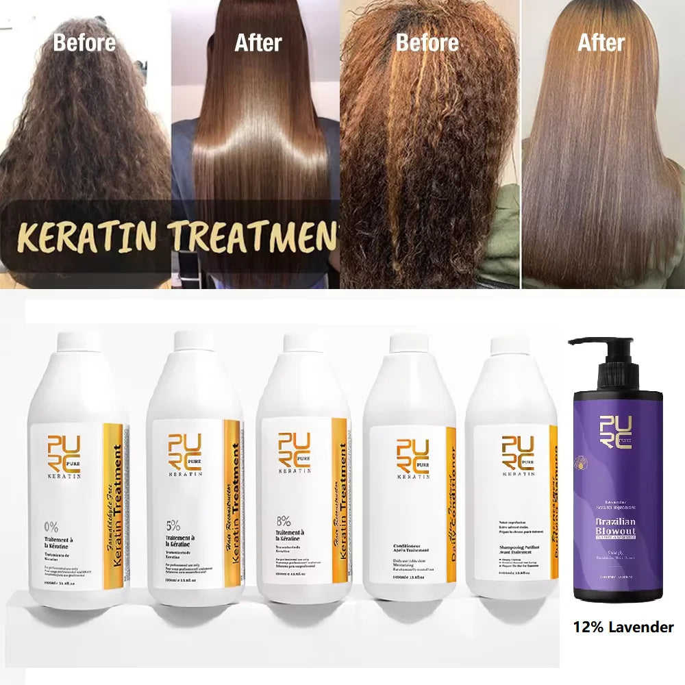 Traitement lissant à la kératine 0 % / 5 % / 8 % / 12 % pour cheveux bouclés et crépus – Soin lissant et nourrissant professionnel brésilien, produit de salon 1000 ml