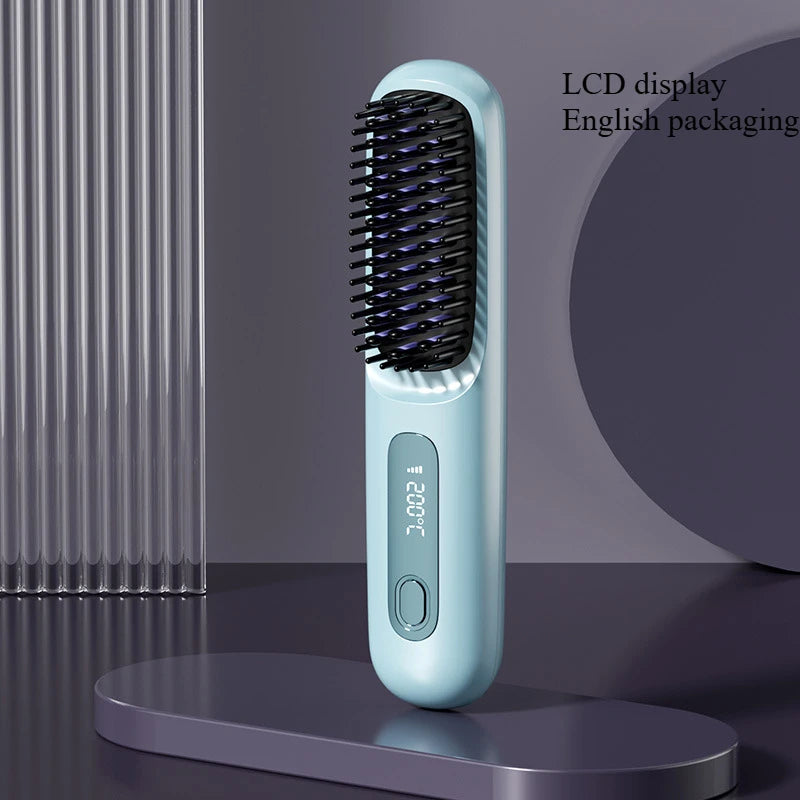 👉 brosse lissant électrique LCD USB, chauffant en céramique, sans fil et portable 💇‍♀️✨. Équipé d’ions négatifs, il offre un coiffage doux et brillant. Rechargeable, il se transforme en brosse lissante pratique et efficace où que vous soyez 🔋🌟.