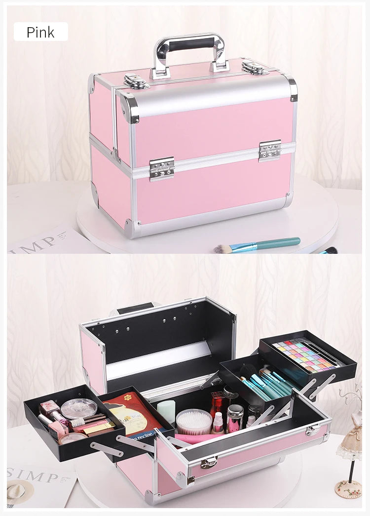 Malette de maquillage en alliage d’aluminium, idéale pour ranger les outils de pédicure. Boîte cosmétique portable avec poignée, parfaite pour organiser et transporter votre maquillage.