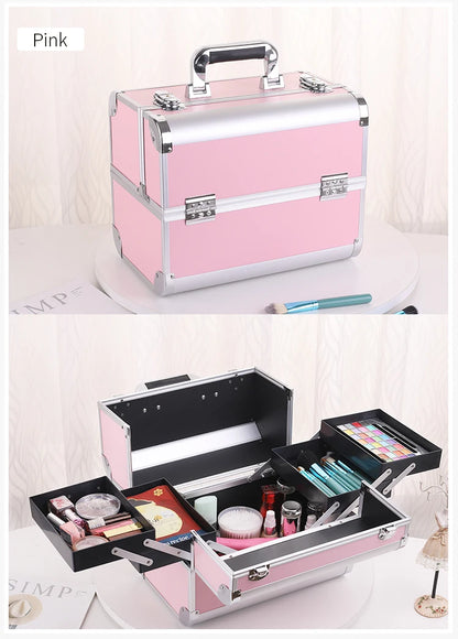 Malette de maquillage en alliage d’aluminium, idéale pour ranger les outils de pédicure. Boîte cosmétique portable avec poignée, parfaite pour organiser et transporter votre maquillage.