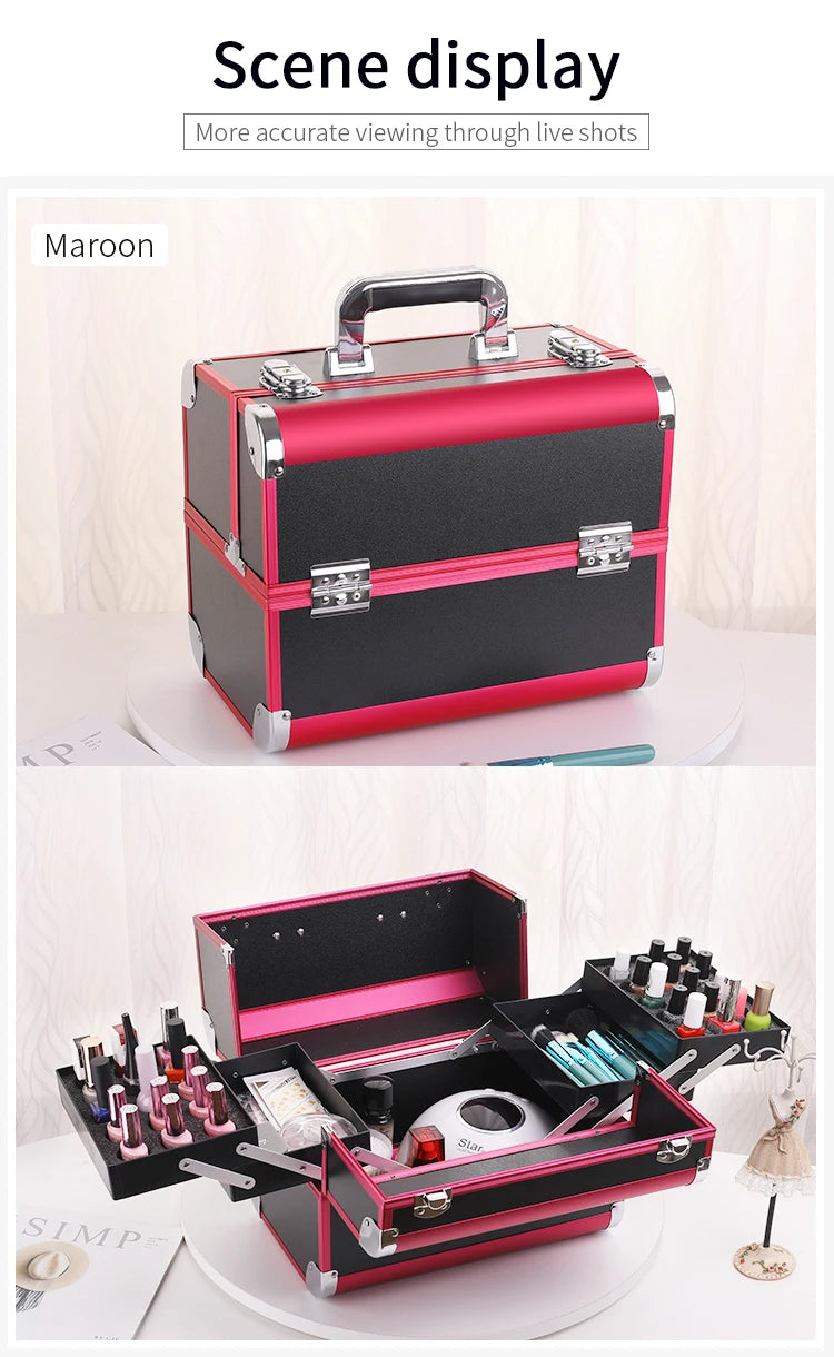 Malette de maquillage en alliage d’aluminium, idéale pour ranger les outils de pédicure. Boîte cosmétique portable avec poignée, parfaite pour organiser et transporter votre maquillage.