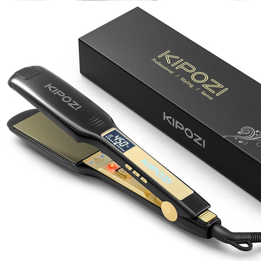 Lisseur professionnel en titane KIPOZI avec écran LCD digital, double voltage et chauffage instantané — idéal pour lisser ou boucler les cheveux. 💇‍♀️✨