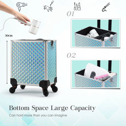 Valise maquillage 4-en-1 détachable en alliage, mallette professionnelle sur roulettes avec verrou, idéale pour le maquillage, la manucure et le rangement en grand volume.