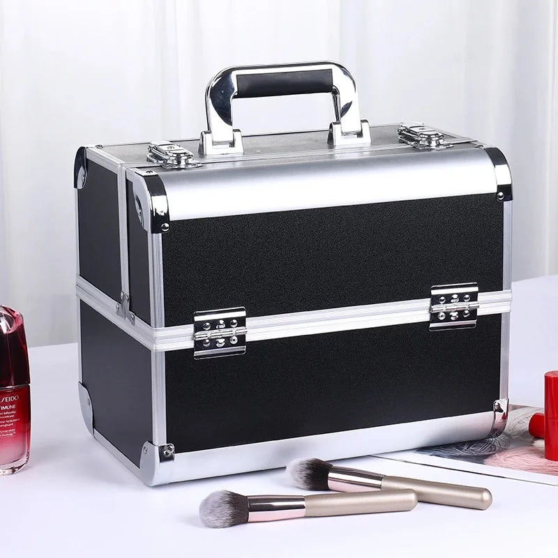 Malette de maquillage en alliage d’aluminium, idéale pour ranger les outils de pédicure. Boîte cosmétique portable avec poignée, parfaite pour organiser et transporter votre maquillage.