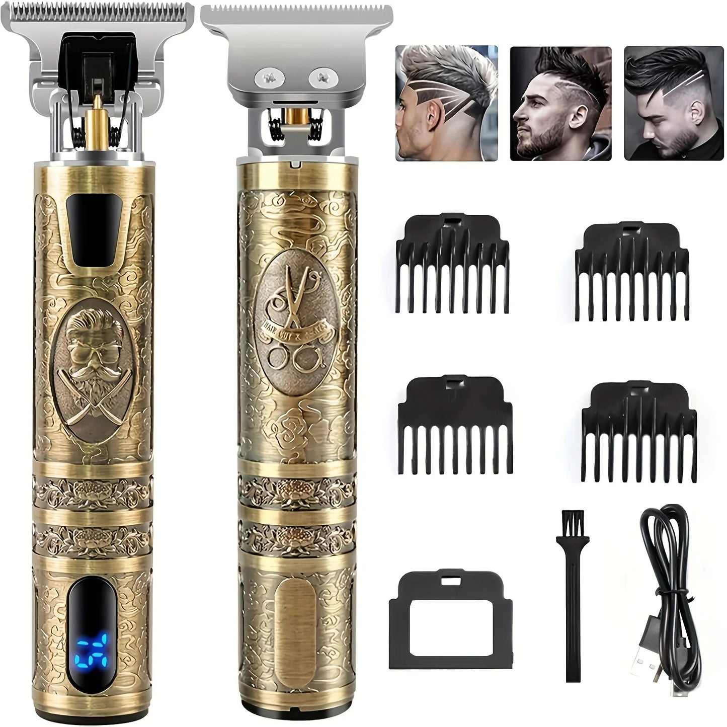 Tondeuse électrique avec écran LCD – Rasoir et tondeuse barbe et cheveux rechargeable USB pour homme et père.