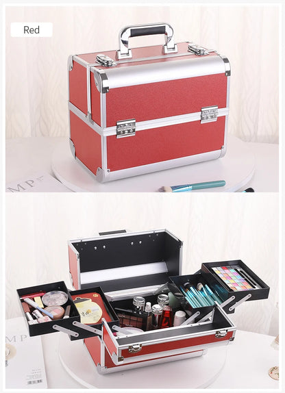 Malette de maquillage en alliage d’aluminium, idéale pour ranger les outils de pédicure. Boîte cosmétique portable avec poignée, parfaite pour organiser et transporter votre maquillage.