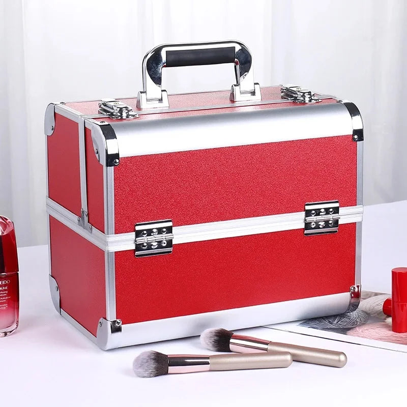 Malette de maquillage en alliage d’aluminium, idéale pour ranger les outils de pédicure. Boîte cosmétique portable avec poignée, parfaite pour organiser et transporter votre maquillage.