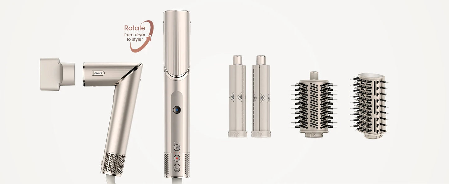 Sèche-cheveux et styler Shark FlexStyle HD430 💨✨ Système ionique négatif – brosse puissante & multi-styler avec boucleurs auto-enroulants pour un coiffage rapide et soyeux.