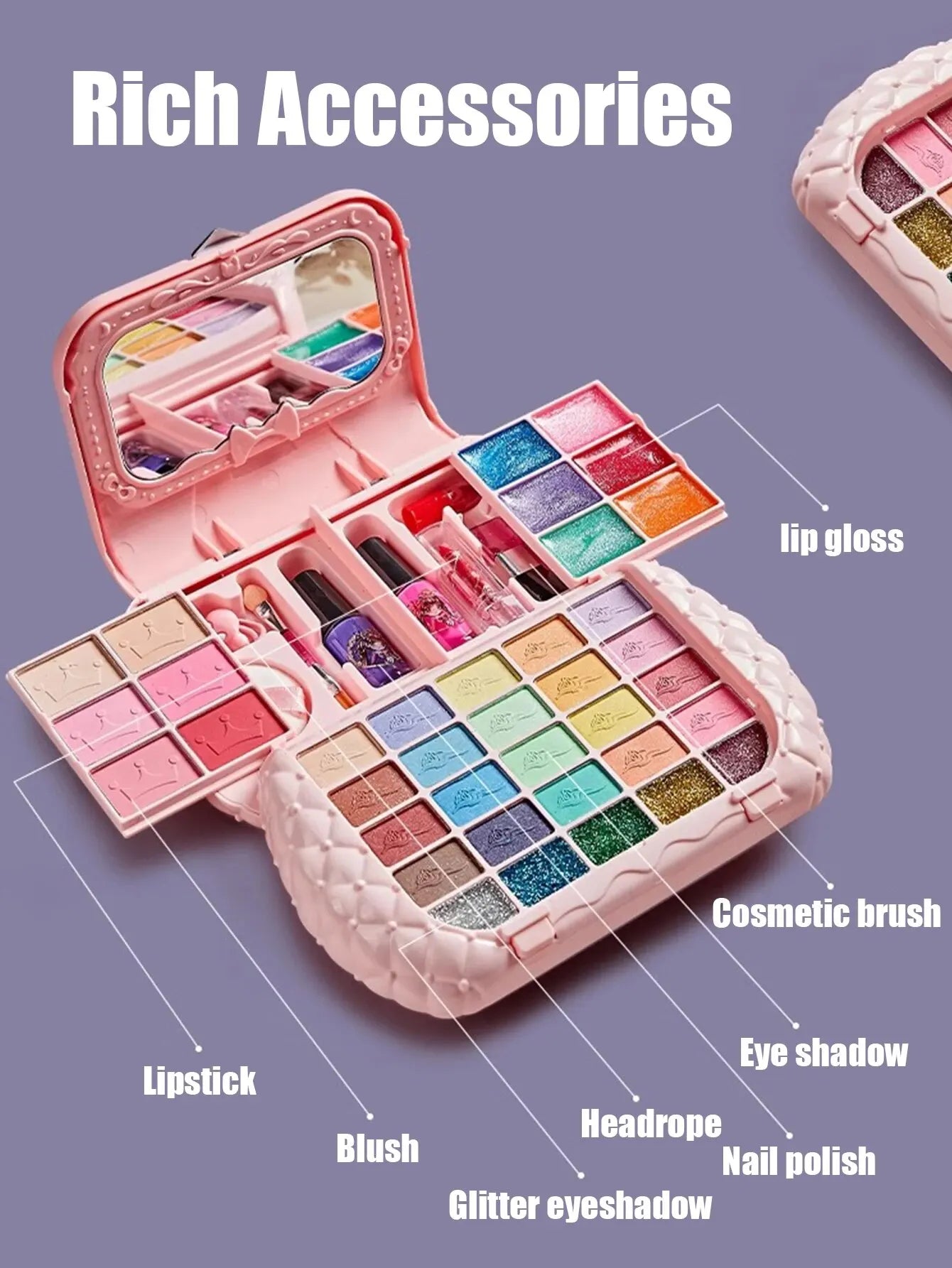 Kit de maquillage pour enfants – Petite trousse beauté avec accessoires lavables, jeu d’imitation non toxique et sûr, idéal comme cadeau d’anniversaire pour petite fille.
