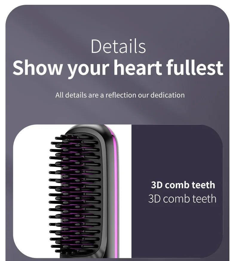 👉 brosse lissant électrique LCD USB, chauffant en céramique, sans fil et portable 💇‍♀️✨. Équipé d’ions négatifs, il offre un coiffage doux et brillant. Rechargeable, il se transforme en brosse lissante pratique et efficace où que vous soyez 🔋🌟.