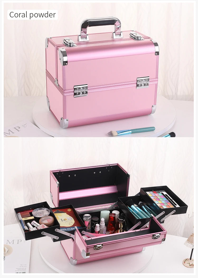 Malette de maquillage en alliage d’aluminium, idéale pour ranger les outils de pédicure. Boîte cosmétique portable avec poignée, parfaite pour organiser et transporter votre maquillage.