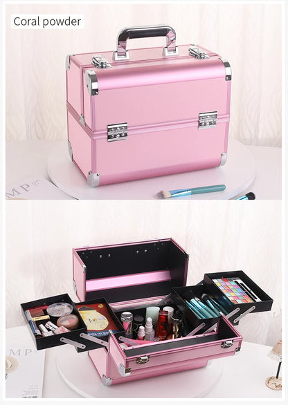Malette de maquillage en alliage d’aluminium, idéale pour ranger les outils de pédicure. Boîte cosmétique portable avec poignée, parfaite pour organiser et transporter votre maquillage.