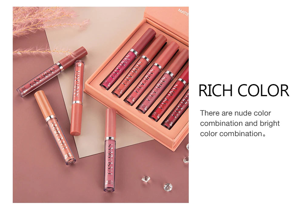 💄 Coffret HANDAIYAN – 6 Rouges à Lèvres Mat Longue Tenue 💋
Couleur intense, anti-transfert et résistante toute la journée ✨