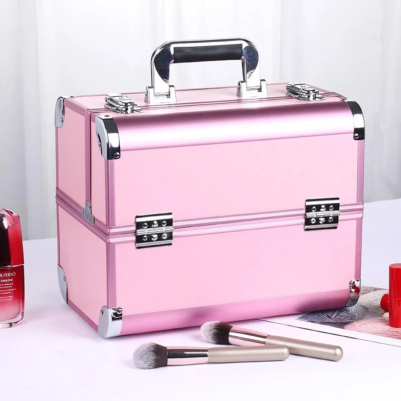 Malette de maquillage en alliage d’aluminium, idéale pour ranger les outils de pédicure. Boîte cosmétique portable avec poignée, parfaite pour organiser et transporter votre maquillage.