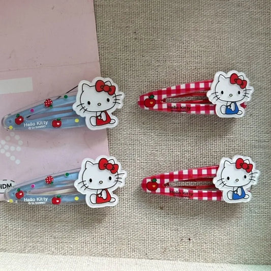 Lot de 4 barrettes adorables style japonais – Pinces à cheveux Kitty mignonnes type Sanrio, parfaites pour maintenir les mèches et les franges.