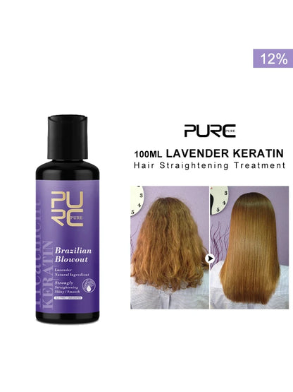 PURC Crème Lissante pour Cheveux Bouclés – Traitement à la Kératine Brésilienne Professionnel 12% à la Lavande, Soin Lissant et Nourrissant pour Salon