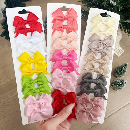 Lot de 10 pinces à cheveux nœuds unis pour filles – pinces faites à la main en ruban, accessoires de coiffure parfaits pour bébé et fêtes de Nouvel An.