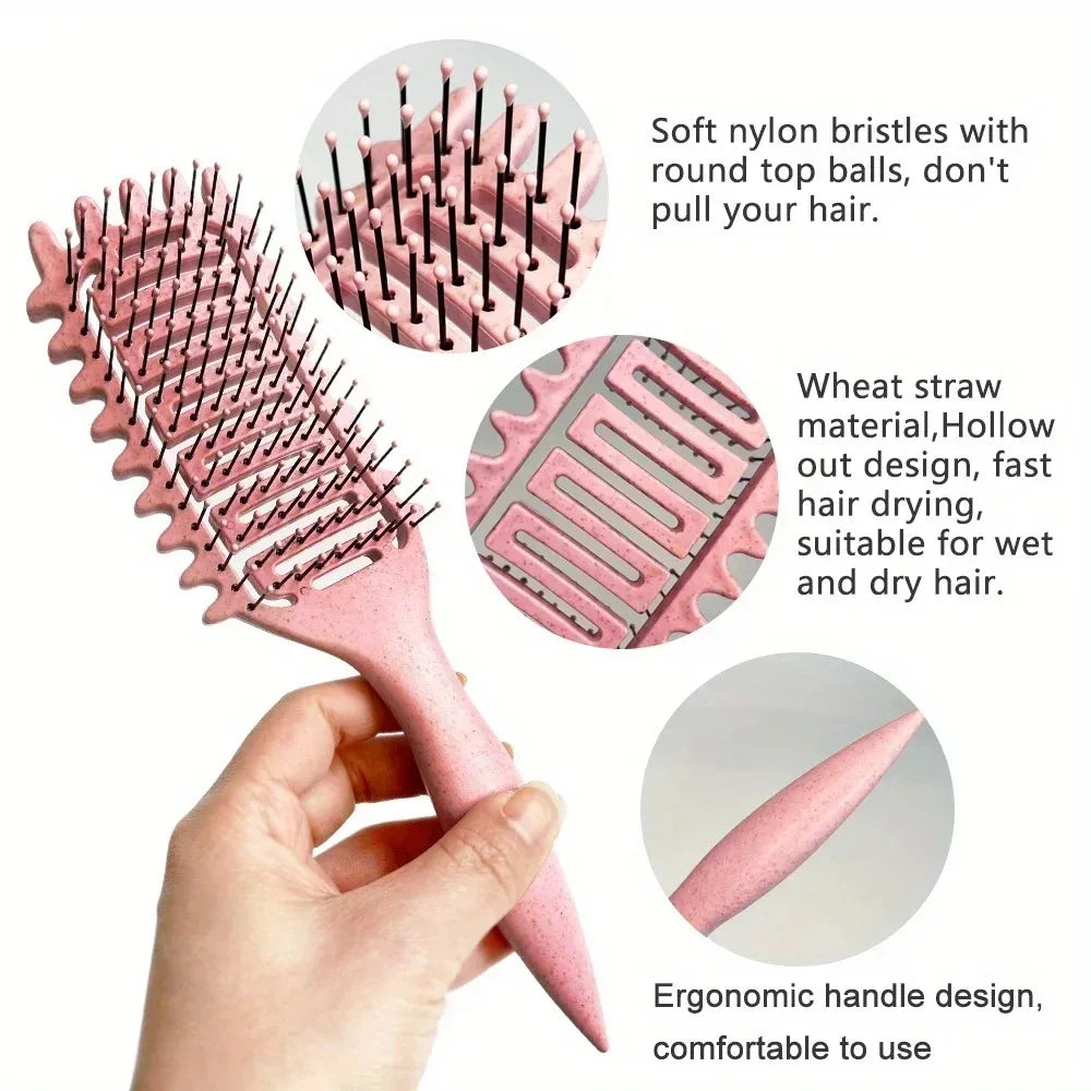 Brosse coiffante spéciale boucles – Brosse creuse à poils de sanglier pour démêler, définir et structurer les boucles. Peigne idéal pour cheveux emmêlés et outils de mise en forme des boucles.