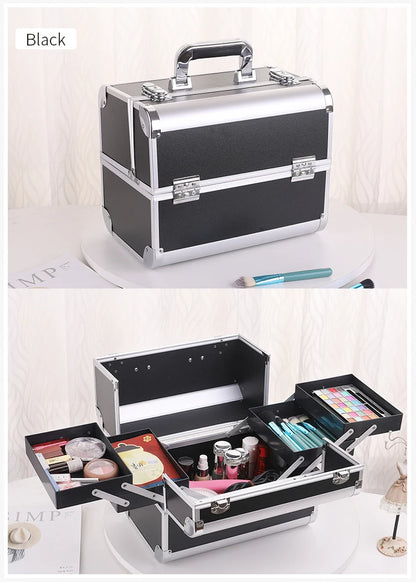 Malette de maquillage en alliage d’aluminium, idéale pour ranger les outils de pédicure. Boîte cosmétique portable avec poignée, parfaite pour organiser et transporter votre maquillage.