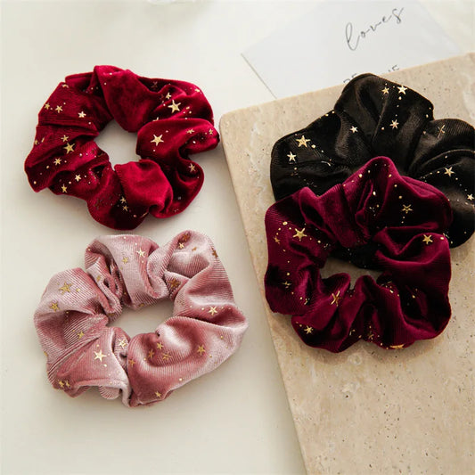 Chouchous en velours YHJ avec étoiles ✨ – Élastiques pour cheveux femme et fille, bandeaux élégants pour queue de cheval, accessoire de mode hiver.