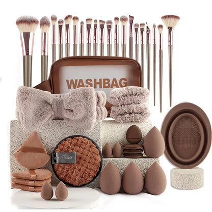 56-Piece Make up Brush Set (chocolate)- Full Face Cosmetics Kit , Eyeshadow Blending Brushes & Beauty Sponge  make up brushes