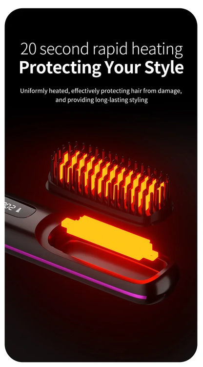 👉 brosse lissant électrique LCD USB, chauffant en céramique, sans fil et portable 💇‍♀️✨. Équipé d’ions négatifs, il offre un coiffage doux et brillant. Rechargeable, il se transforme en brosse lissante pratique et efficace où que vous soyez 🔋🌟.