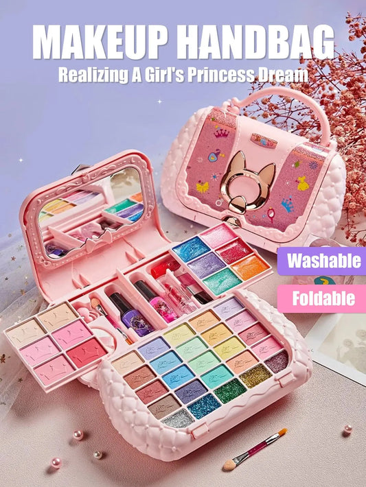 Kit de maquillage pour enfants – Petite trousse beauté avec accessoires lavables, jeu d’imitation non toxique et sûr, idéal comme cadeau d’anniversaire pour petite fille.