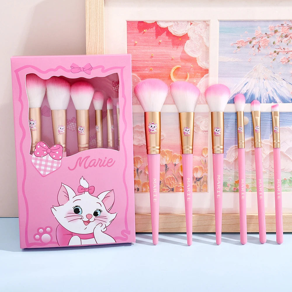 Coffret de pinceaux maquillage Mary Cat en style cartoon, adorables accessoires de maquillage créatifs pour le visage, idéal comme cadeau d’anniversaire ou de fête pour les petites filles.