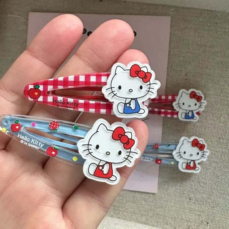 Lot de 4 barrettes adorables style japonais – Pinces à cheveux Kitty mignonnes type Sanrio, parfaites pour maintenir les mèches et les franges.