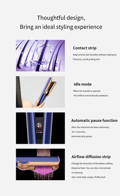 Super lisseur 2-en-1 à air froid/chaud avec écran LCD – appareil combinant lisseur et sèche-cheveux, doté d’ions pour un coiffage lisse et soigné.